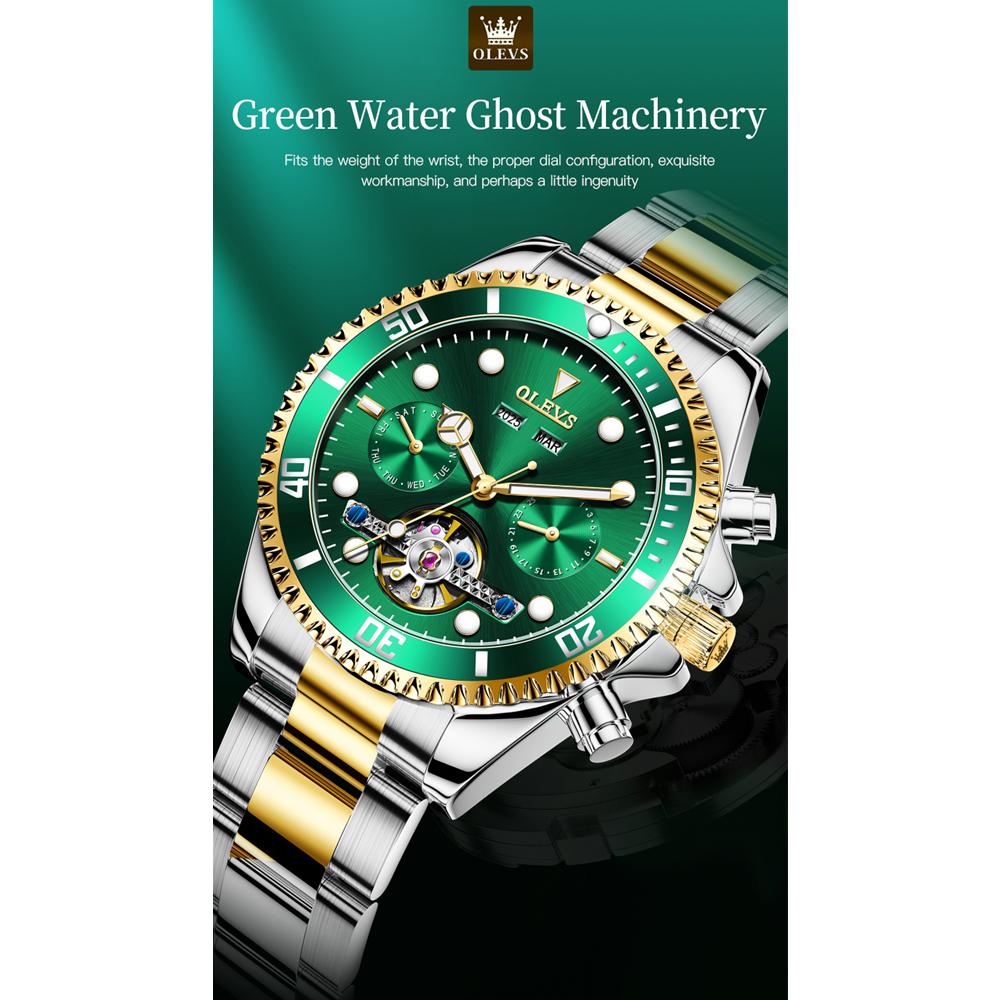 OLEVS Men's Skeleton Automatic Mechanical Watch Date Display Stainless Steel Business Men's Watch