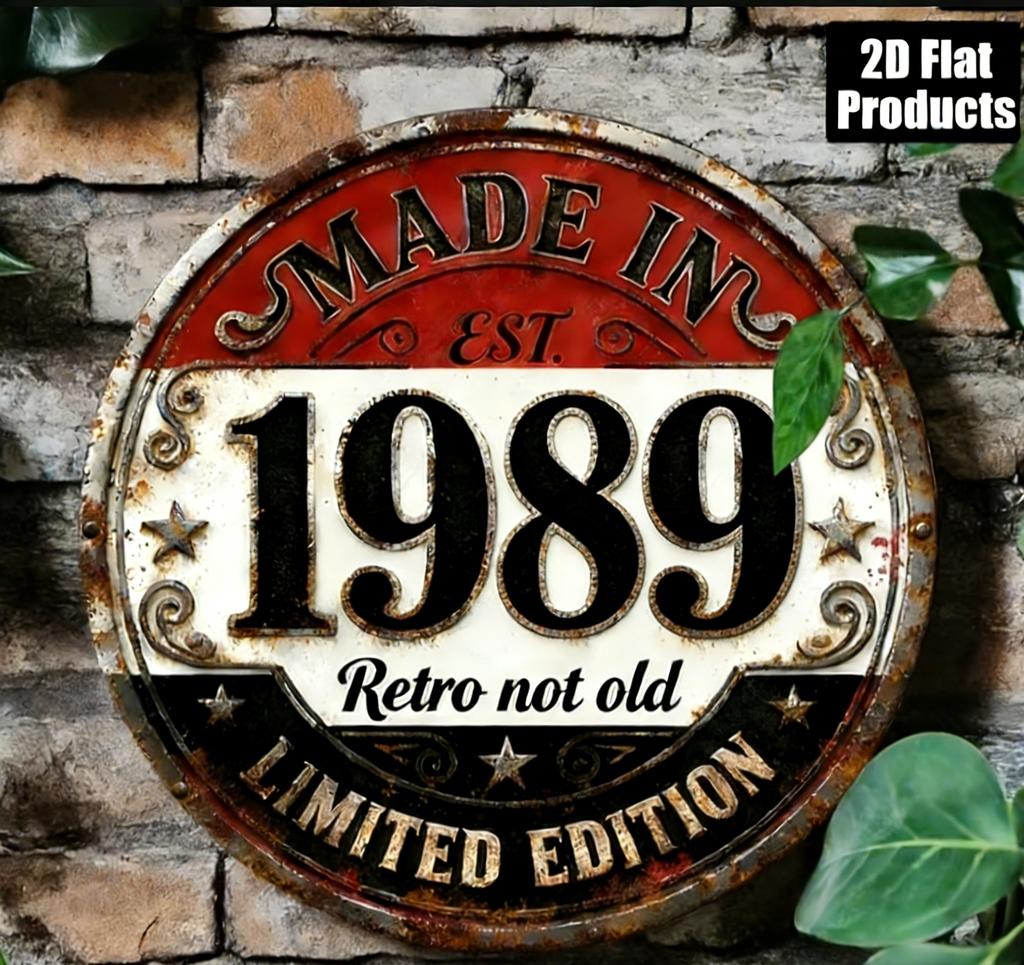 Hergestellt in Retro Nicht Alt D Flach Rund Metallschild Limitierte Auflage Vintage Rustikal Wanddekor für Zuhause Bar Café