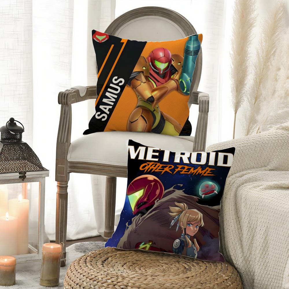 Game M-Metroid Cool Soldier Pillow Case Pattern Printed Pillowcase for Living Room Sofa Cushion Cover & Bedroom Decor