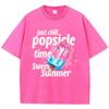 Just Chill Popsicle Time Sweet Summer Cotton Washed TShirt Women Oversize Tops Casual ONeck Distressed T Shirt Hip Hop Clothes