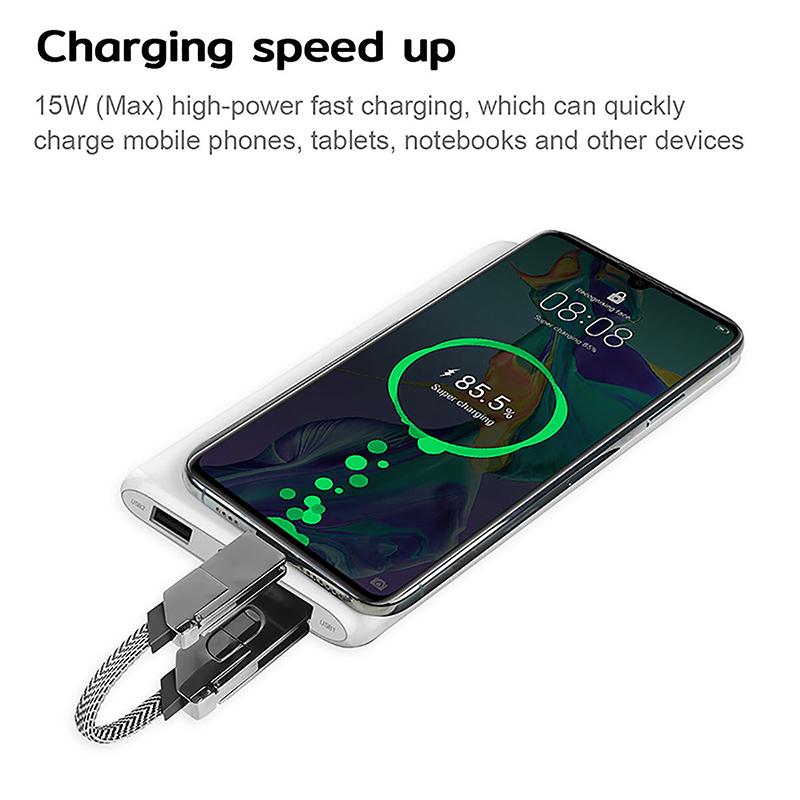 Zinc Alloy 4-In-1 Portable Keychain Charging Cable 60W Pd Fast Charge Data Cable Adapter Travel Portable Magnetic Keyring
