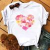 T-shirt Women Neck T-shirt Women T Shirt Love Flower Half Sleeve Cartoon White Letter Aesthetic Clothes