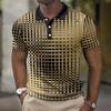 Men's 3D Plaid Print Casual Loose Short Sleeve Polo Shirt