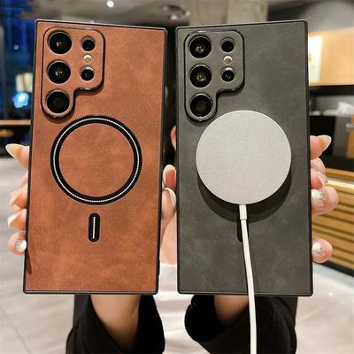For Samsung Galaxy S24 S23 S21 S22 Ultra Plus Case Leather Wireless Charge Magnet Magsafe Soft Protect Full Camera Cover Shell