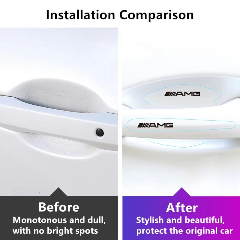 AABCX1 8pcs Auto Door Wrist Transparent Protector Side Handle Decal for Mercedes Benz W124 W203 W204 W205 W212 GLS GL CLA GLA GLE