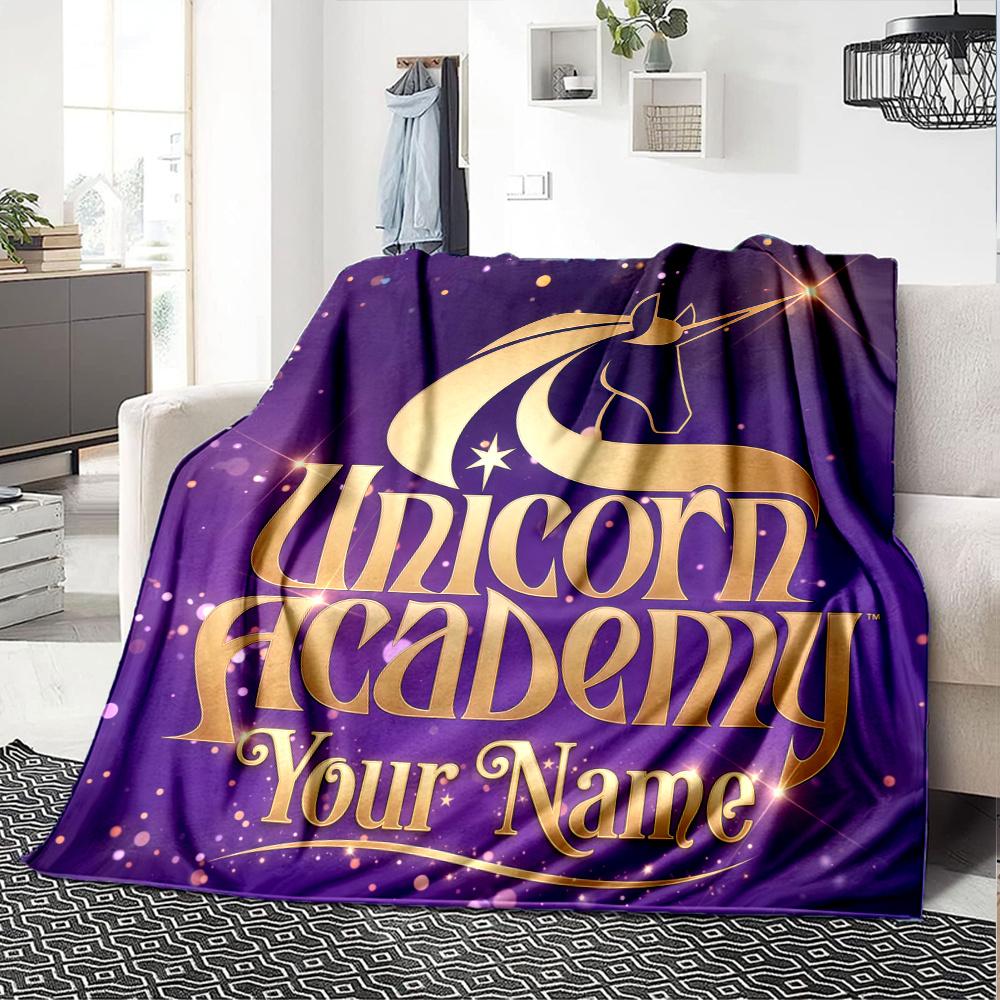 1PC Unicorn Academy Custom Name Patterned Flannel Blanket Suitable For All Seasons For Home Decor Warmth And Comfort Gifts Holiday Present