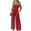 Women’s Sleeveless Wide Leg Jumpsuit Square Neck Ribbed Bodice with Adjustable Straps and Side Pockets Casual Fit