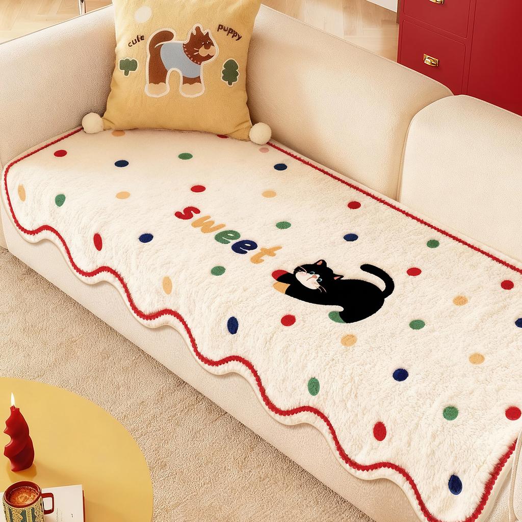 One-Piece Model Cute Cartoon Style Plush Sofa Cover  New Fixed Anti Slip Anti Cat Scratch Straight Row Sofa Cover Cushion