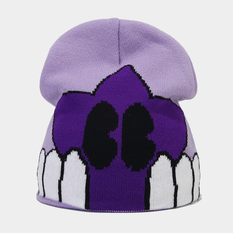

Новая вязаная шапка с мультяшным узором пентаграммы, милая шапка-пуловер с ушками, осенне-зимняя уличная шерстяная шапка M（56-58cm） фиолетовый