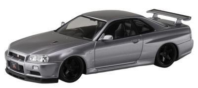 Aoshima Bunka Kyozai Die Snap-Kit-Serie Nissan R34 Skyline Custom-Räder Plastikmodellbausatz (AOSHIMA) 1/32 GT-R (Athlet Silber) Vorgefärbt Nr.