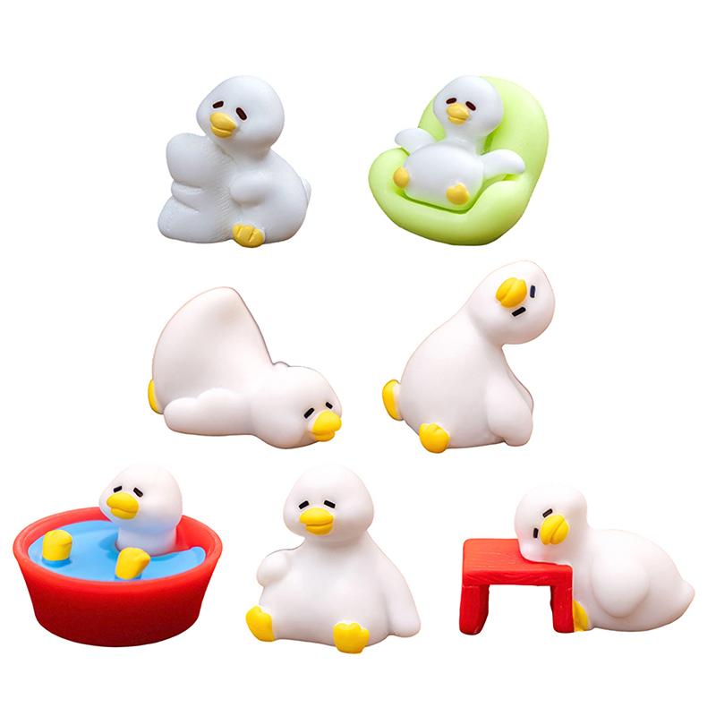 7Pcs Cute Lazy Duck Mini Resin Figurines Multi-Pose Small Statues for Desktop Fairy Garden Home Decor Party Favors
