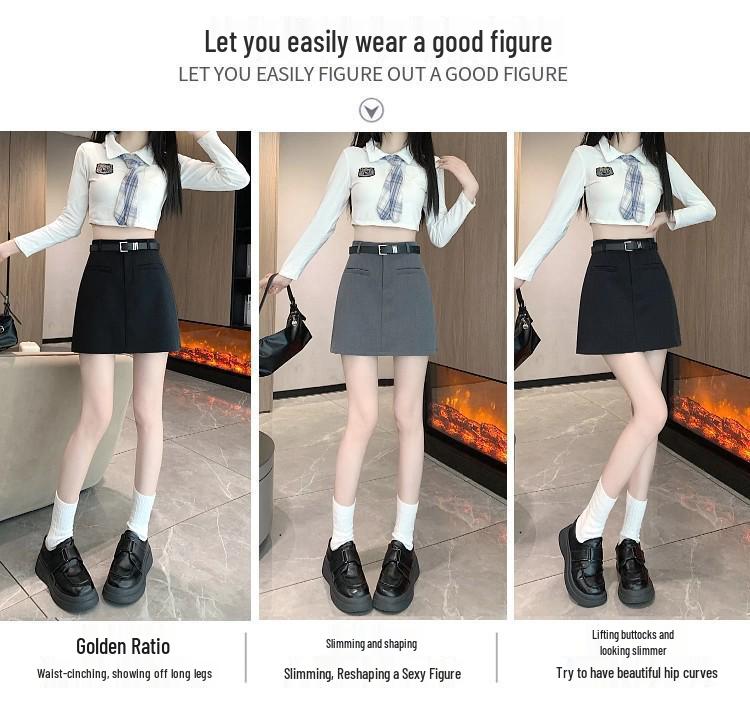 Women's Gray High-Waisted A-Line Mini Skirt – Summer College Style, Versatile European & American Fashion