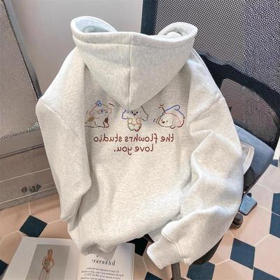 Grauer Cartoon-Welpen-Hoodie für Damen & Herren - Herbst/Winter Lockerer Sitz Koreanischer Stil