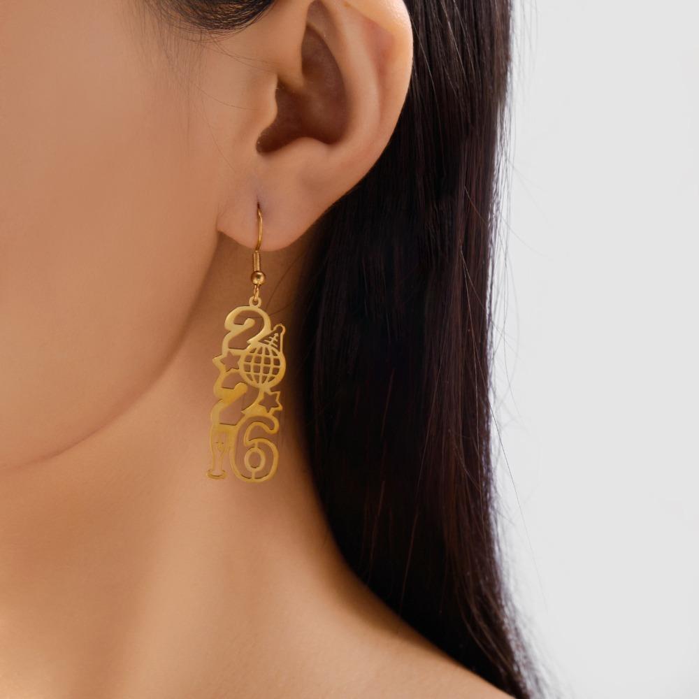 Stainless Steel New Year Number Earring Minimalist Ear Pendant  Spring Festival Party