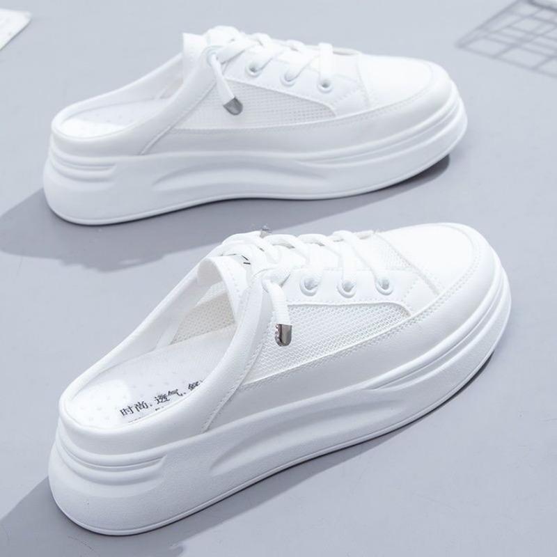 Baotou half slippers women wear summer new mesh breathable casual shoes lazy little white shoes women