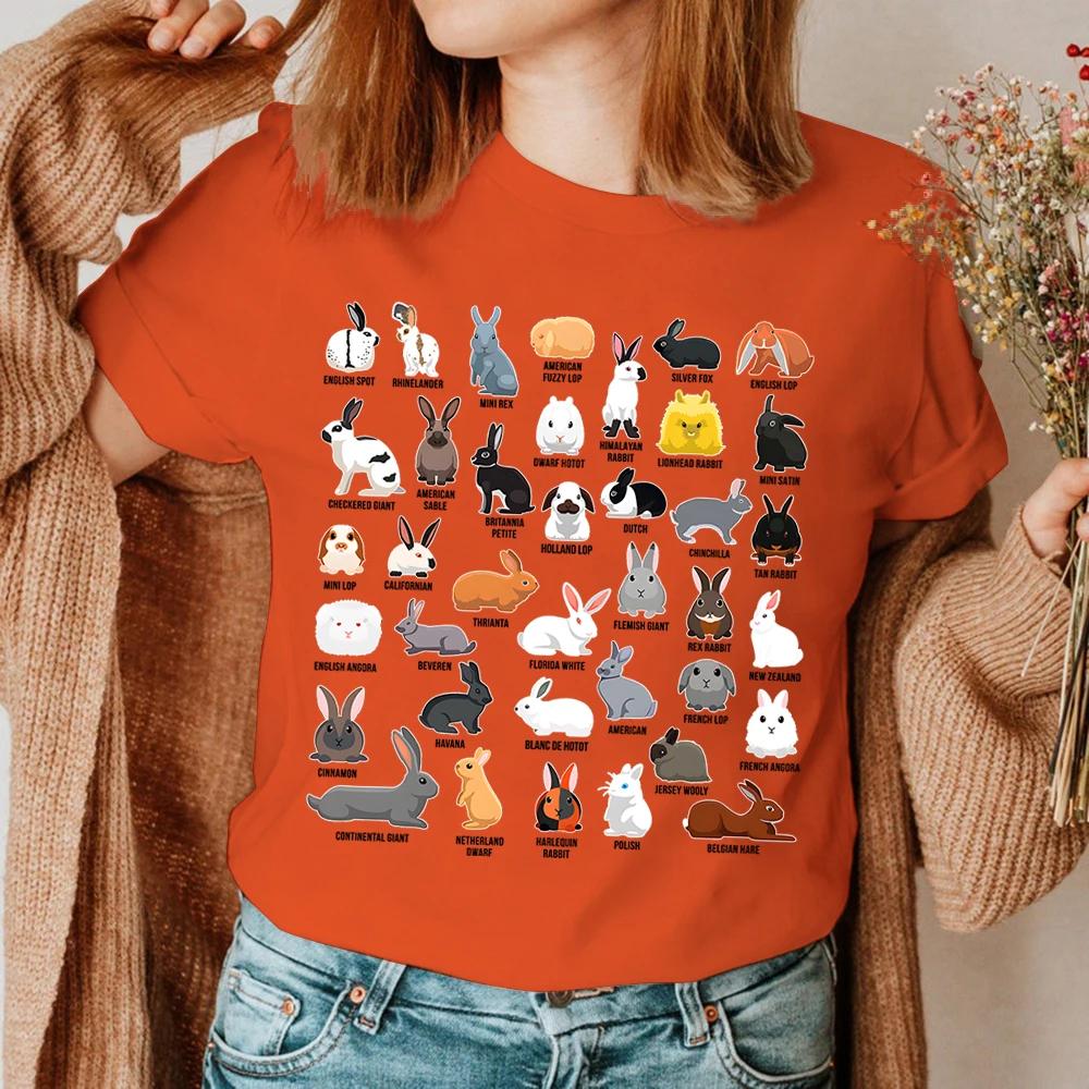 Kawaii Kaninchen Sommer Damen T-Shirt Arten von Kaninchen Aufdruck Oberteile Kurzärmelig Lässig Damen T-Shirts Rundhals Persönlichkeit Kleidung