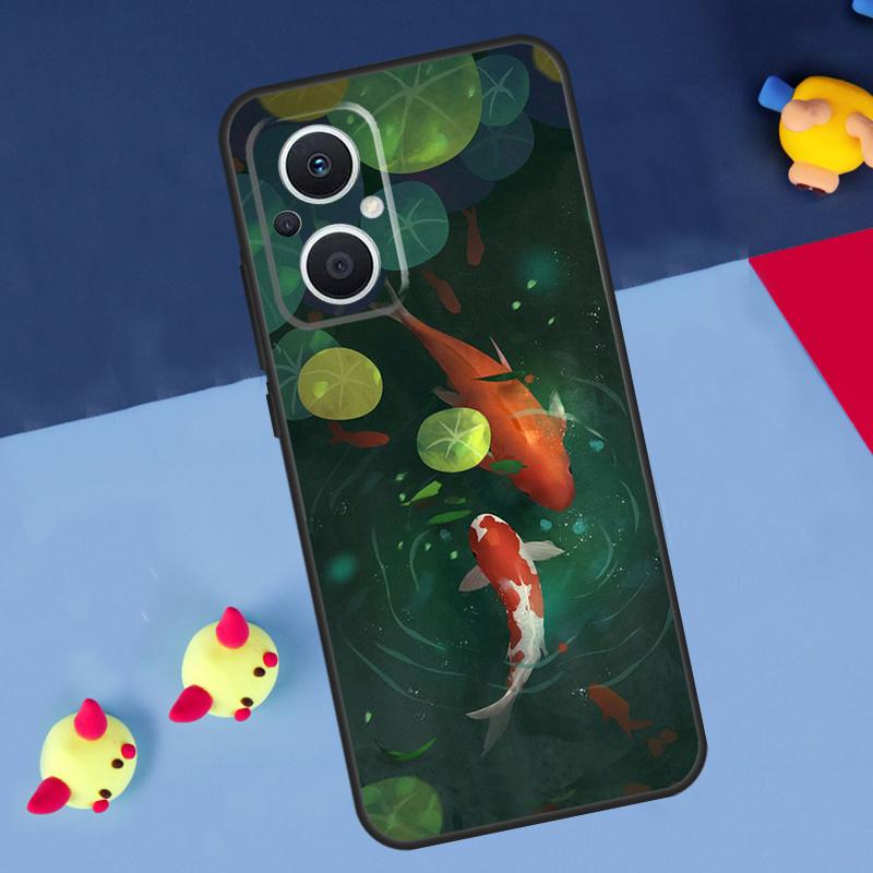 Koi Carp Fish Painting For OPPO Reno 12F 13F 14F 11F 10 11 12 13 14 Pro 8T 7 8 Lite OPPO Find X9 X8 X6 X5 Pro Case
