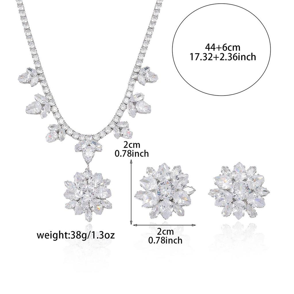European and American Style Zircon Sunflower Necklace and Earrings Set for Women