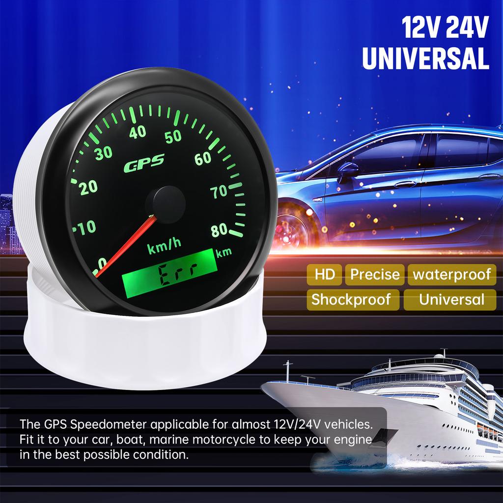 HD 85mm GPS Speedometer 0-80Km/H Speed Odometer Gauge 7 Colors Backlight for Marine Boat Car Truck 85mm Diam Holder(Option)