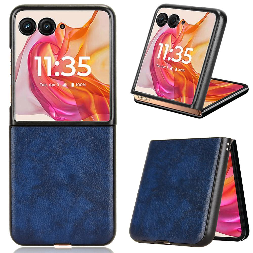 

For Motorola Razr 50 Ultra 5G Case Litchi Texture Leather PC Phone Cover Blue