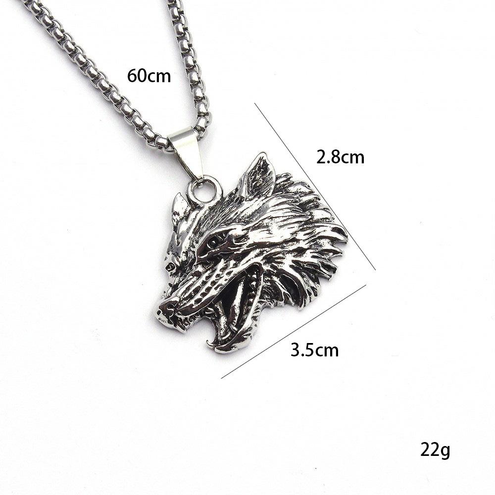 Necklace Pendant Hip Hop Titanium Steel Men'S Jewelry Retro Wolf Head Men'S Trendy Fashion Domineering Head Straight Criticism Nordic Dance Style
