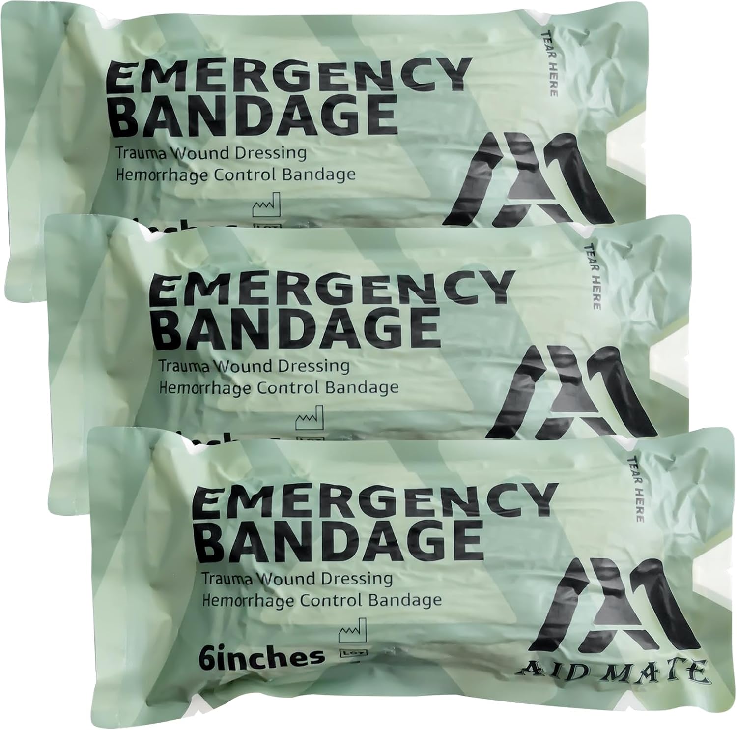 3Pcs 6 Inch Israeli Style Emergency Bandage Sterile Compression Trauma Wound Dressing 3PCS