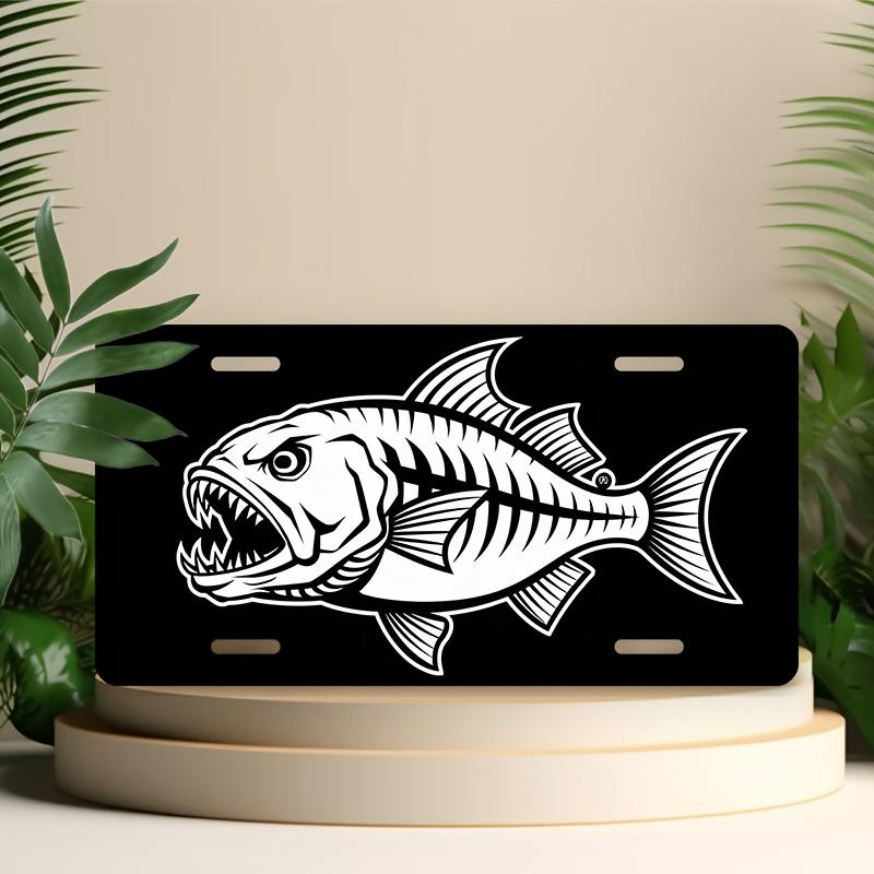 D Flatpc D Flat Poster License Plate Cover and FrameFront Decoration with Fierce Fish Design Aluminum License Plate Cover
