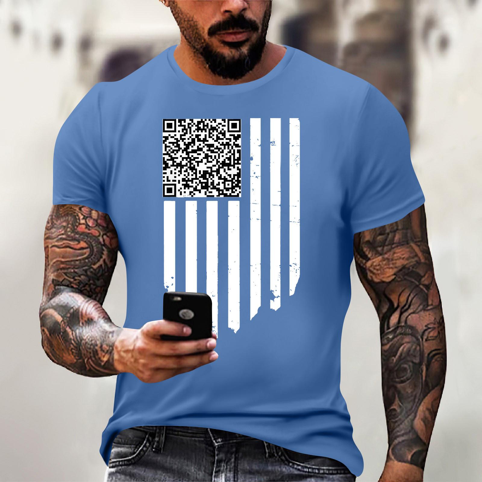 

Мужская модная футболка с геометрическим принтом, повседневная, с круглым вырезом и коротким рукавом M синий