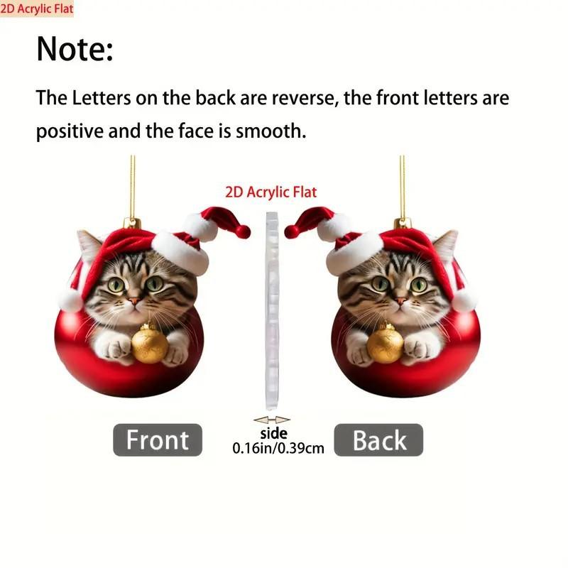 Christmas Modern Home Decoration,Car Pendant Hanging Ornament2d Acrylic Funny Cat Christmas Tree Ornament Cat Acrylic Ornament