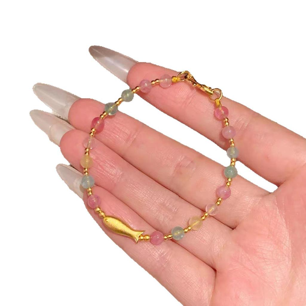 New Chinese rainbow candy imitation tourmaline bracelet niche design sense ancient method small yellow croaker lucky transfer exquisite bracelet