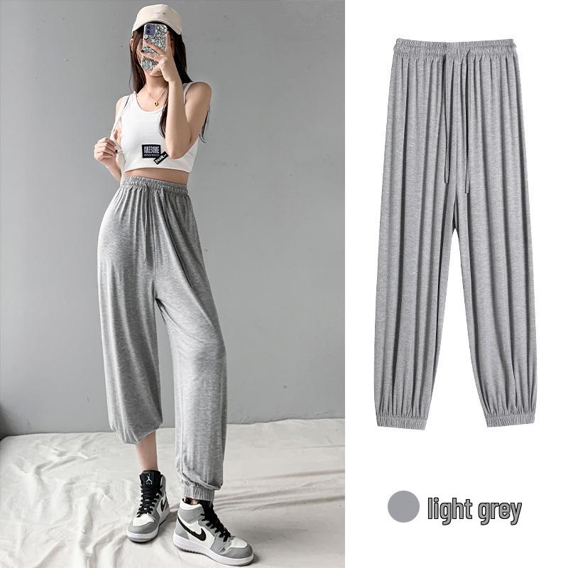 

Женские серые модальные брюки-фонарики с высокой талией 2025 - Летние тонкие, больших размеров, с манжетами, для танцев и спорта Small светло-серый