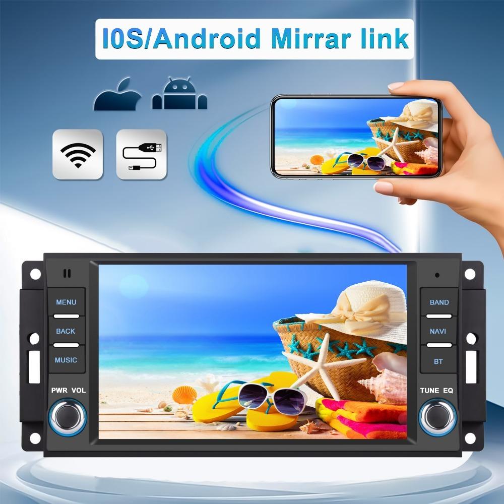 For 2Din Car Android Stereo GPS Player Ram Challenger Jeep Wrangler JK Head Unit Single Radio BT Carplay Multimedia