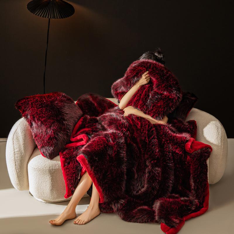 Luxus-Kunstfell-Kuscheldecke Extra Groß Super Weich Flauschig Gemütlich Herbst Dick Warm Fuchsfell-Kuscheldecken für Sofa Bett Wendbar 45x45 Pillow Cover