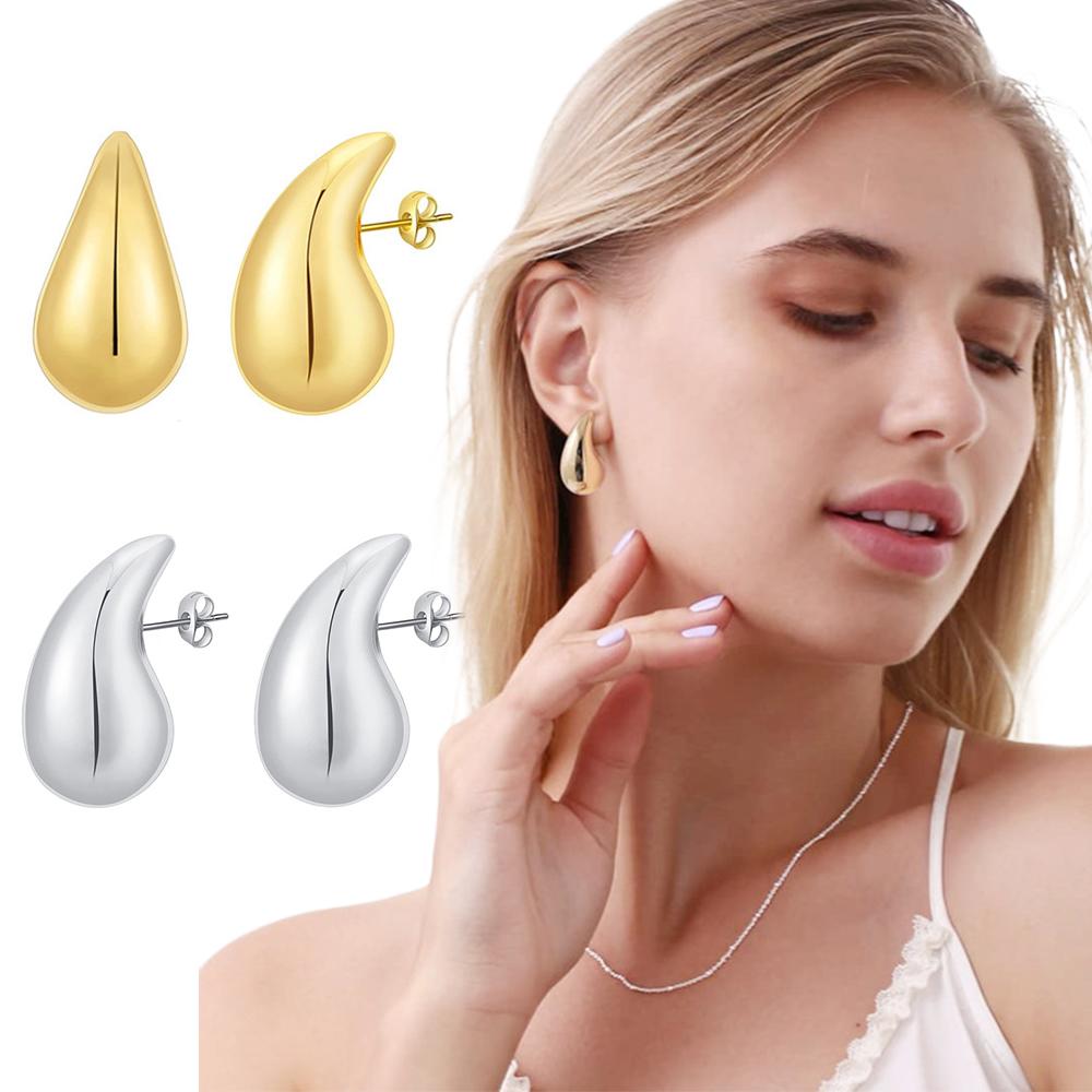 New Water Drop Stainless Steel Stud Earrings For Women Teardrop Droplet Hollow Gold Color Waterproof Charm  Hypoallergenic