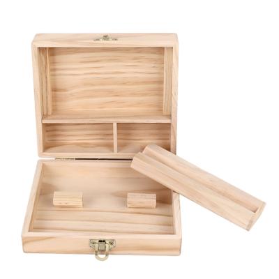 Stash Box with Rolling Tray 4 Compartments Safe Storage Sustainable Wooden Smoking Box for Herbs