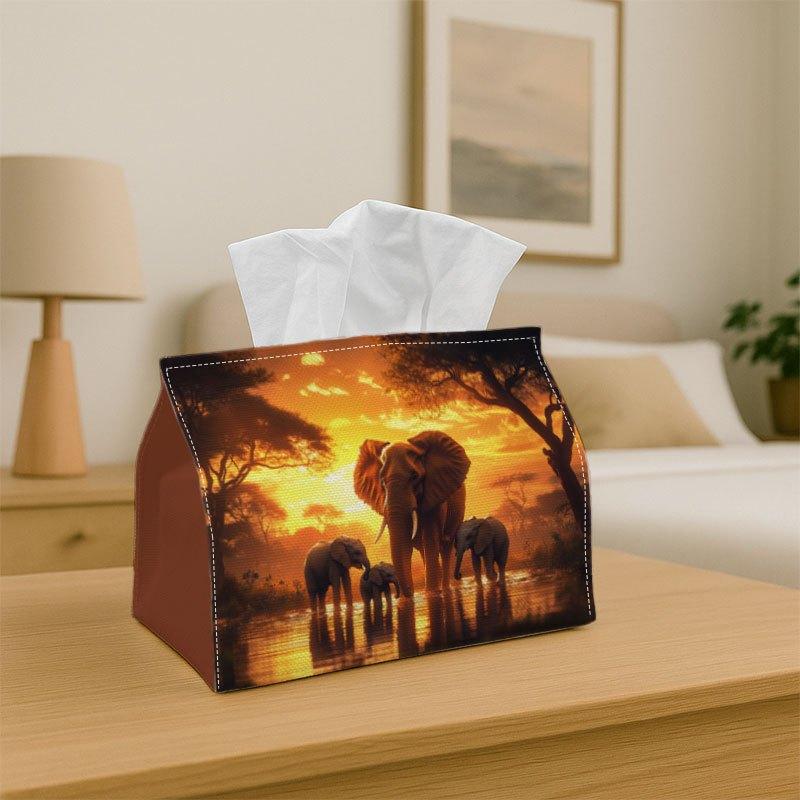 1pc Elephant-Themed Tissue Box Holder - Durable Polyester Fabric Suitable for Home, Office, Car | Space-Saving Napkin Dispenser with Sturdy Wildlife D