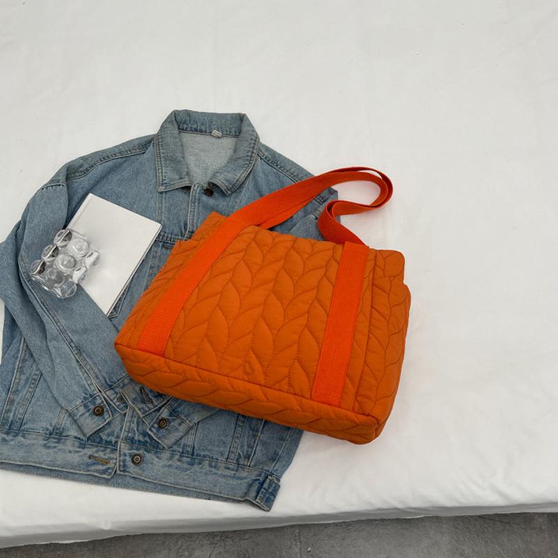 Quilted Shoulder Bag Down Padded Woman Tote Handbag Soft Winter Lightweight Girl's School Bag Puffer Cotton Large Pockets Purse KTY
