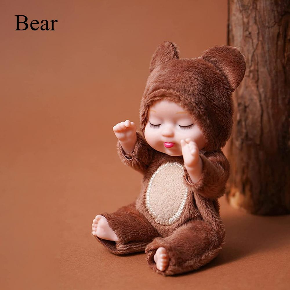Mini Rebirth Doll 4.3 Inch Cute Animal Doll Deer/Bee/Bear/Giraffe/Tiger/Rabbit Washable PVC Material Forced Clothes and Hat Toys