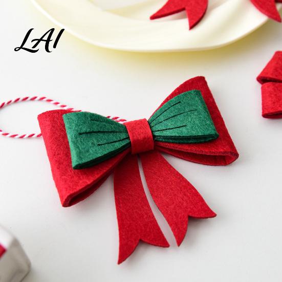 Creative Christmas Gift Decorations Bow Ornament Red Green Boot Bowknot Pendant Xmas Tree Handmade Felt Pendants Hanging Decoration for Holiday Home