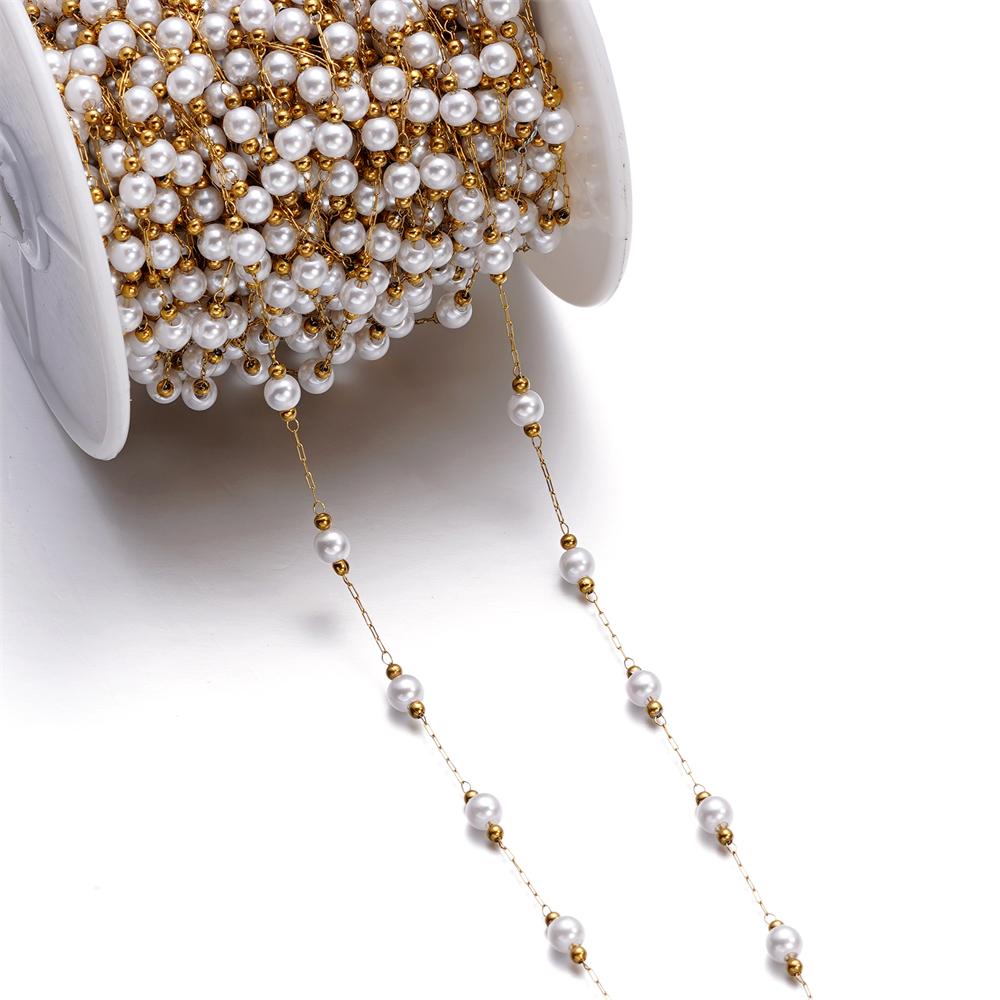 1Meter Gold Color Stainless Steel Imitation Pearl Beads Chain for DIY Necklace Bracelet Anklet Findings Jewelry Making Supplies