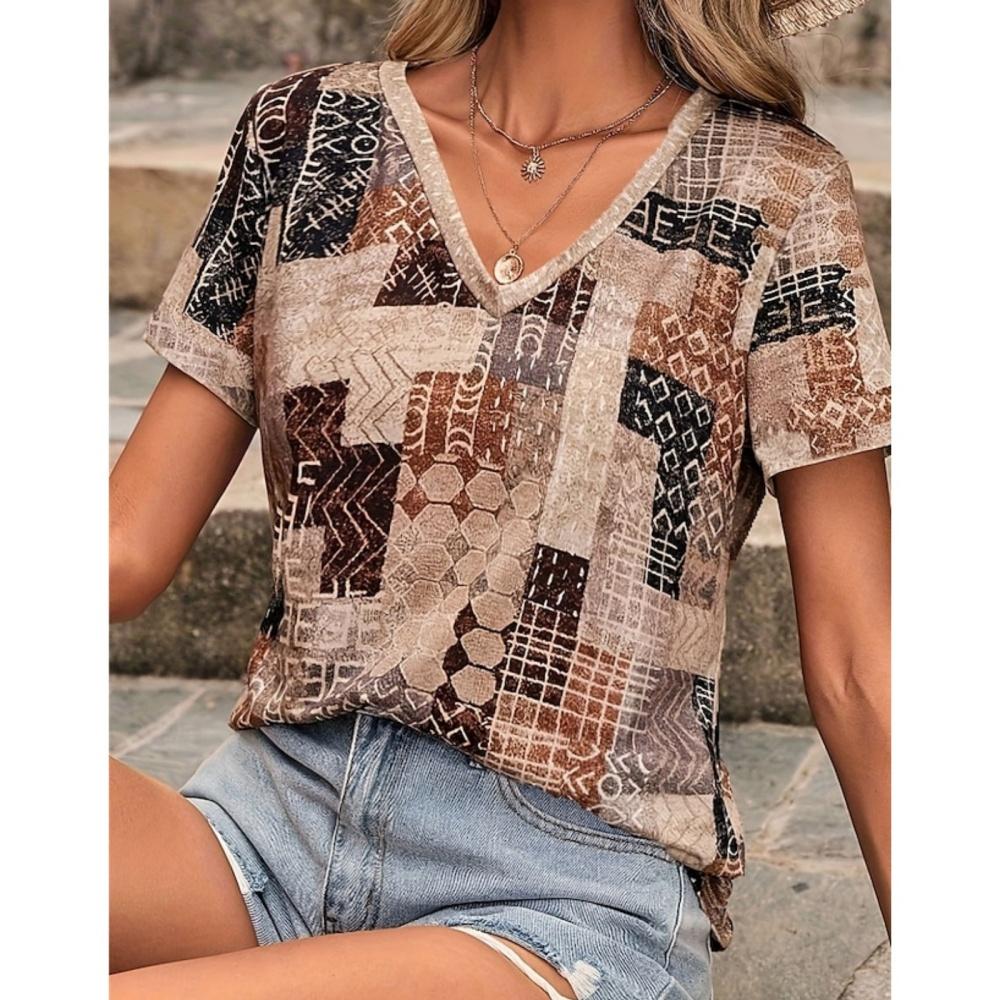 Summer women's short sleeved V-neck T-shirt fashionable