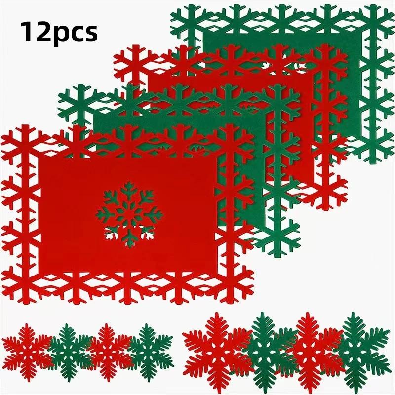 

Christmas Tableware Mat Hollow Felt Coaster Household Party Tableware Mat Christmas Decoration Snowflake Placemat Felt Pendant L