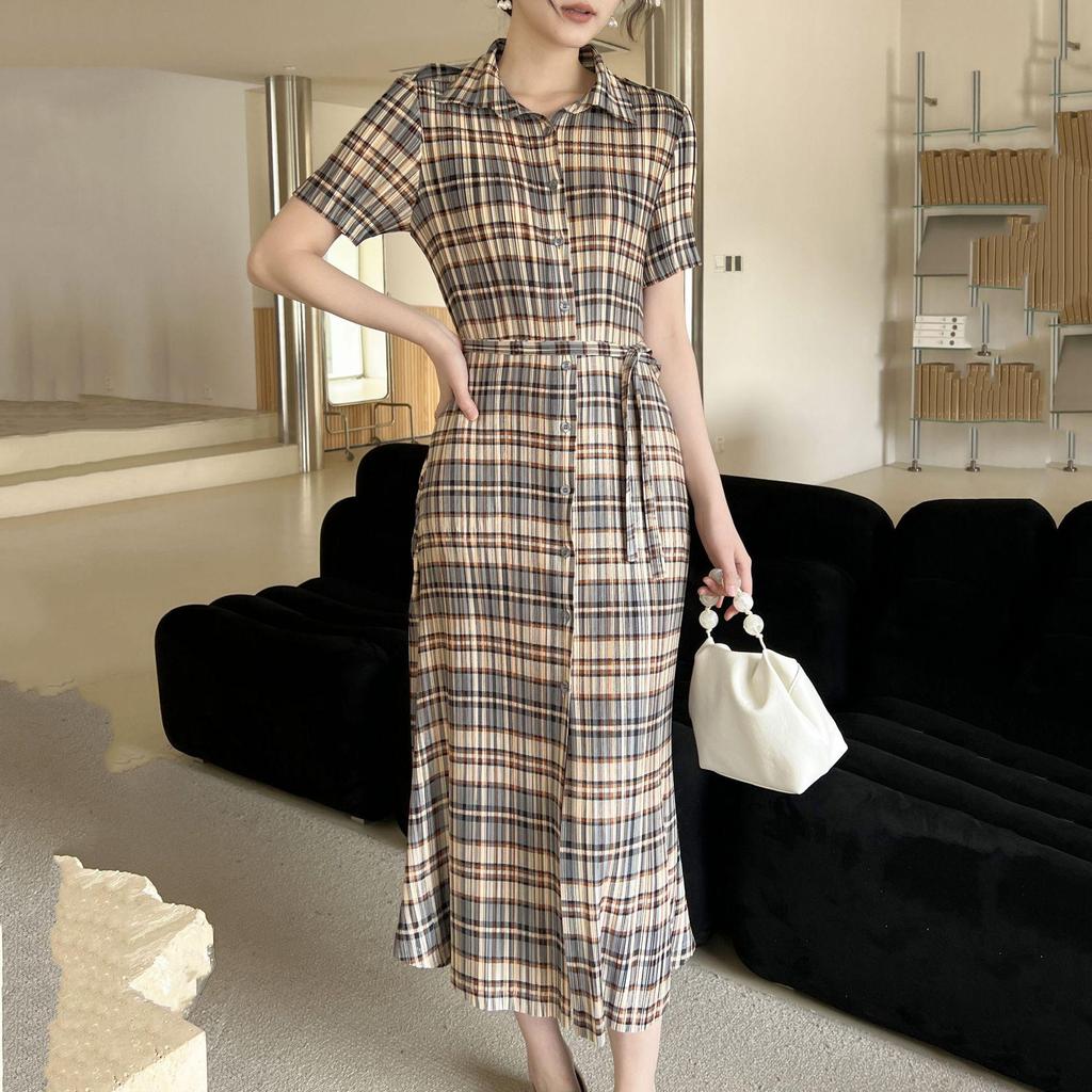 Miyake High-End 2026 Summer Plaid Pleated Dress - Trendy Retro Casual Fashion