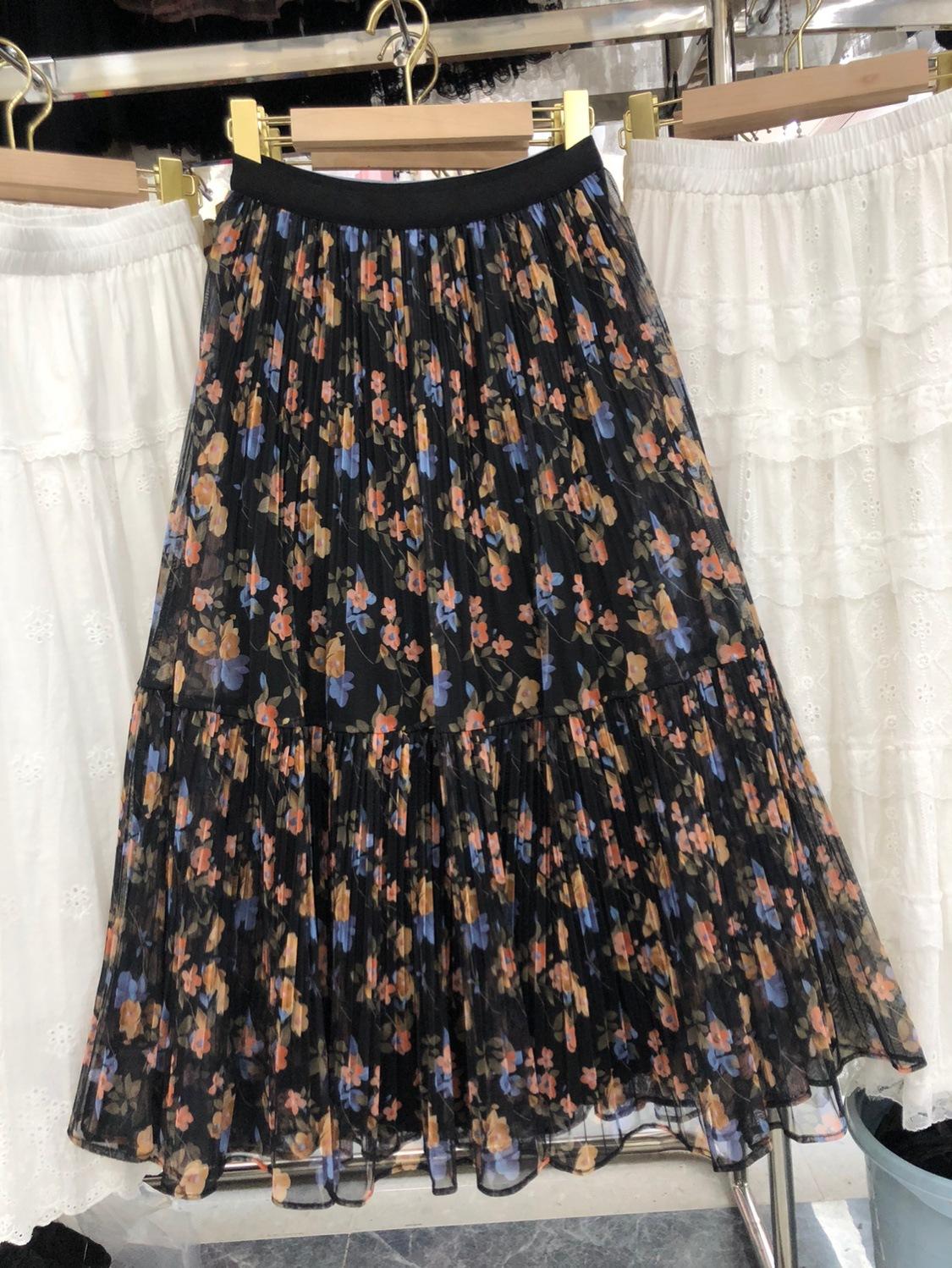 

Юбка с цветочным принтом женская весна-лето 2025, новая маленькая тонкая шифоновая плиссированная юбка с высокой талией, большое свободное платье average size