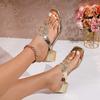 French Block Heel Pinch-on Flip-flops Summer Wear New Metal Embellished Plus-size Women's Shoes