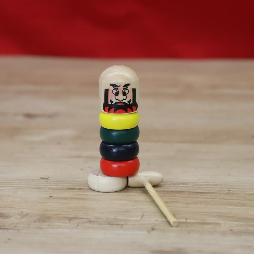 Miniaturní japonská tradiční dřevěná hračka Sada 4 kusů Darumy a (1 Wanage, Kendama, Otoshi, Yo-yo)