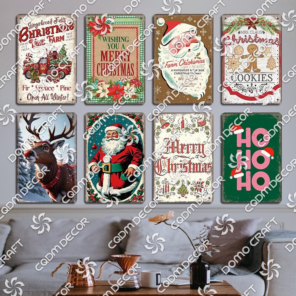 Merry Christmas Hot Cocoa Chocolate Poster Tin Signs Retro Elk Santa Claus Cookies Metal Plate Cafe Kitchen Home Decor Gift