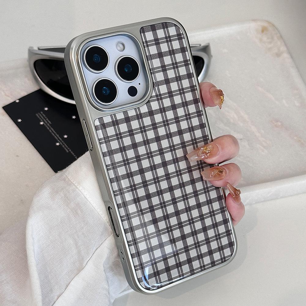 Grey plaid for Apple 16 mobile phone case iphone14promax Epoxy personality 13 electroplating 15 dark 17