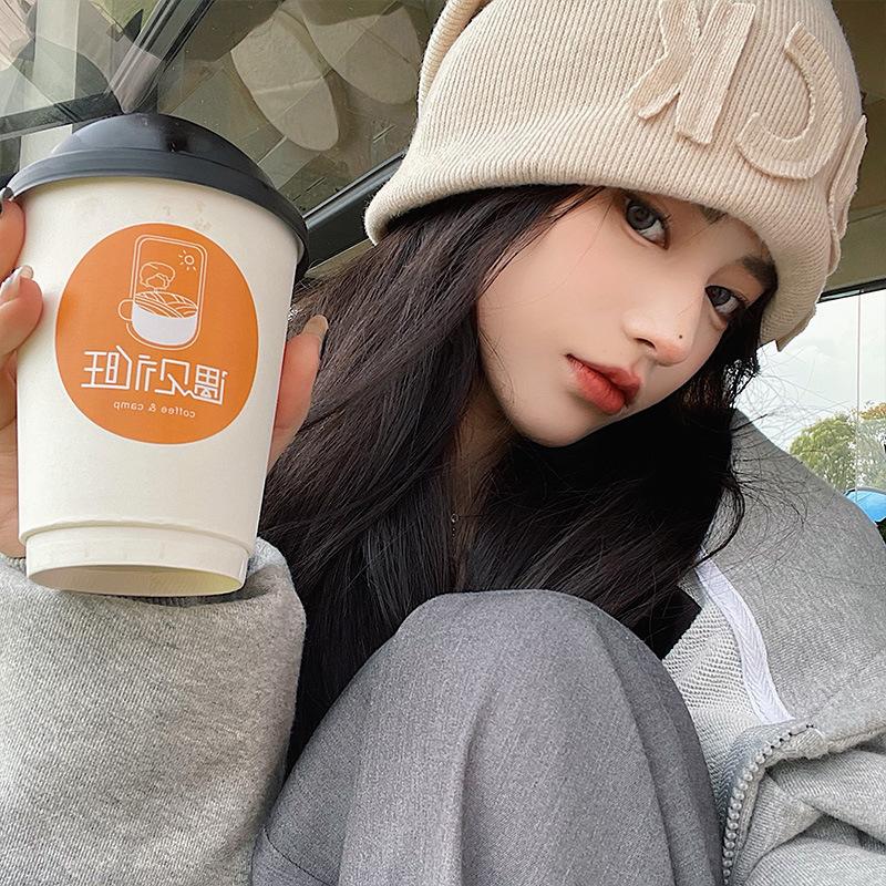 Letter Pile of Hats for Women In Autumn and Winter Big Head Circumference Korean Street Bombing Cold Hat Trendy Loose Ear Protection Hat Men