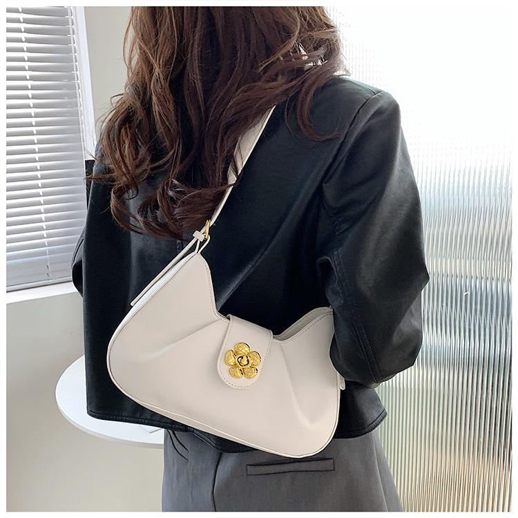 IELGY pleated underarm commuter bag, shoulder crossbody flower lock baguette bag